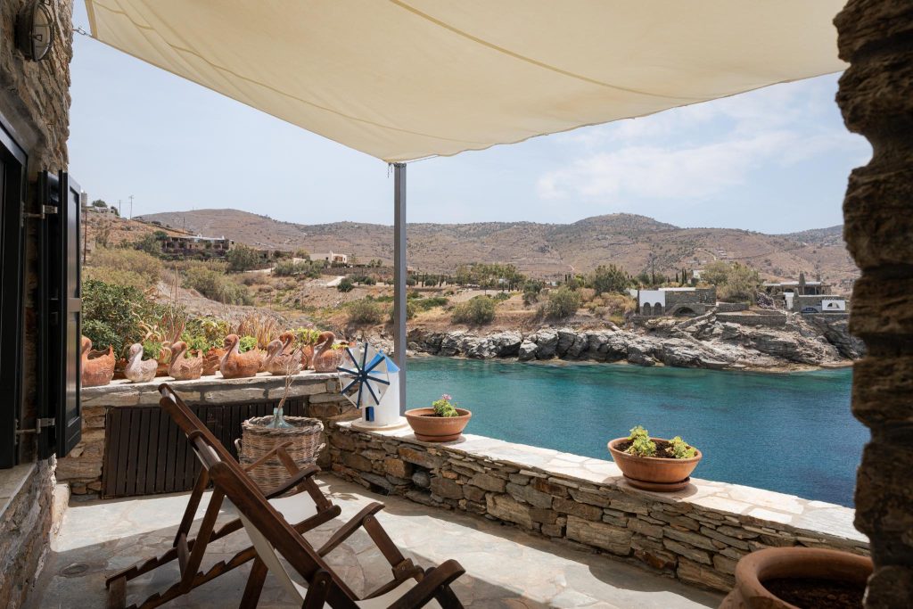 Expansive balcony with stunning views of the Aegean Sea at Kea Blue Heaven