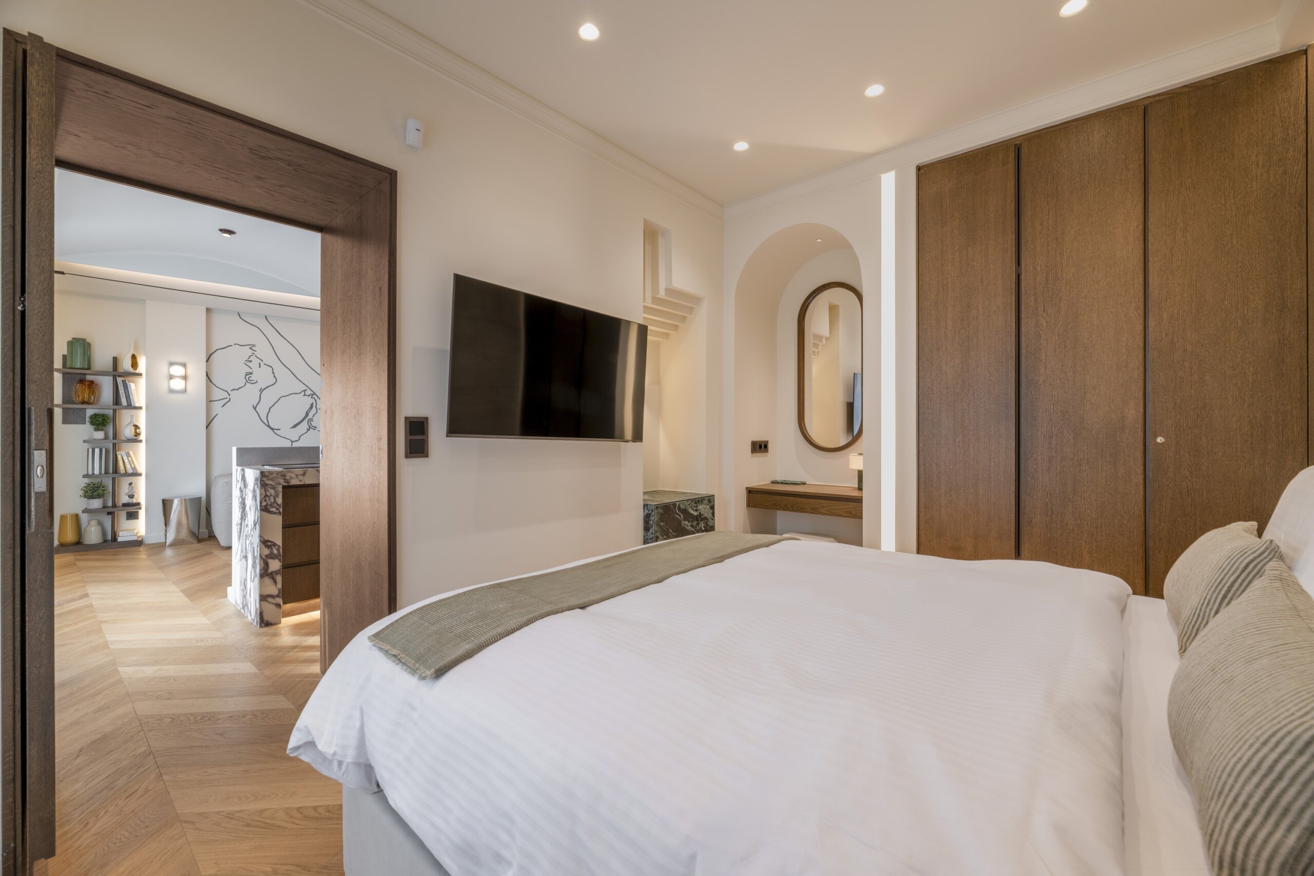 Bedroom with queen size bed at Acropolis Luxury Penthouse in Koukaki, Athens
