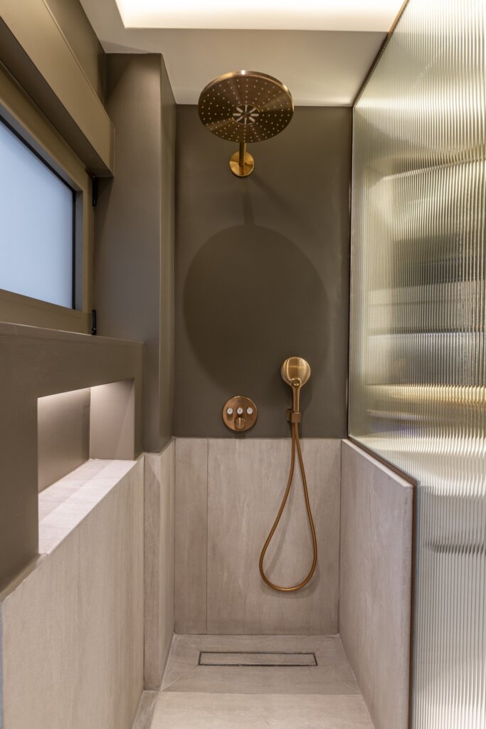 Bathroom with walk in shower at Acropolis Luxury Penthouse in Koukaki, Athens