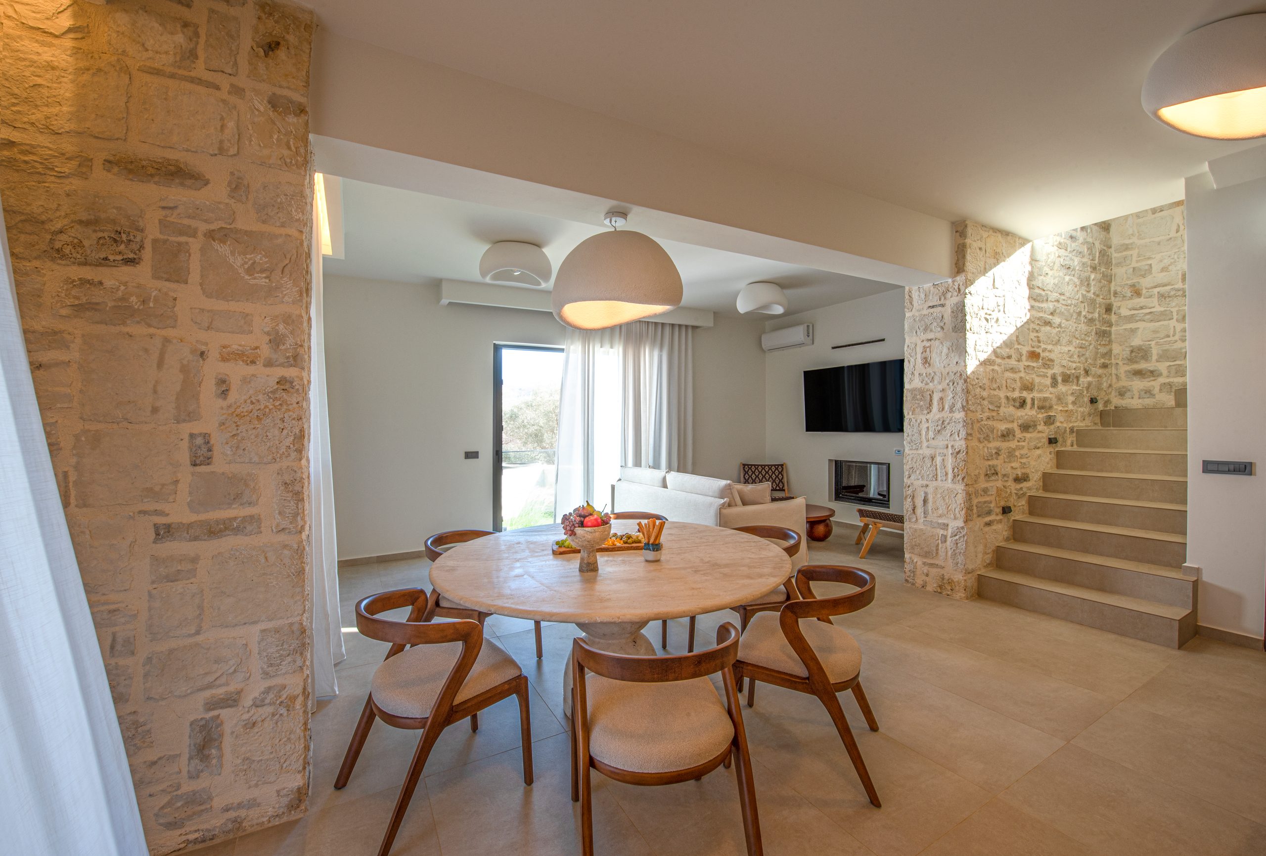 Black Olive Villa One living, dining and kitchen area in Pigi, Rethymno, Crete
