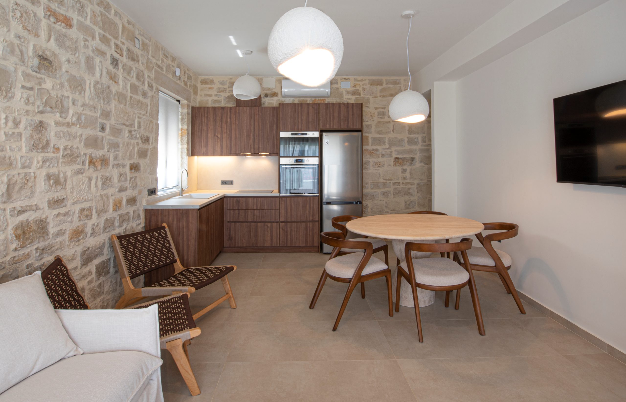 Black Olive Villa Two living, dining and kitchen area in Pigi, Rethymno, Crete
