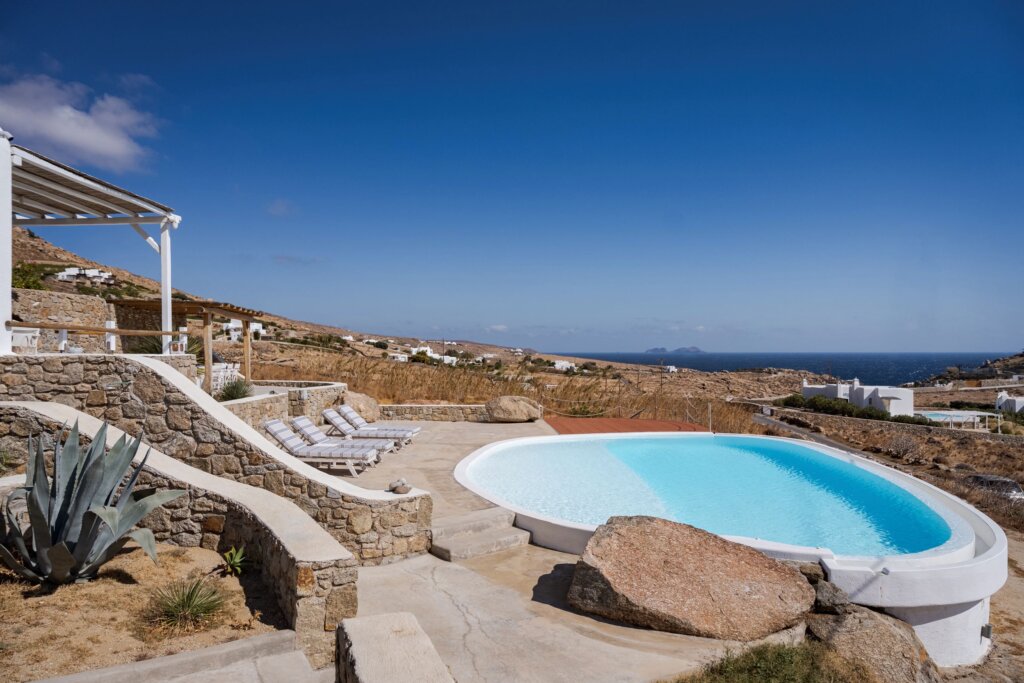Venus View Villa with Private Pool & Sea View outdoor areas and views in Ano Mera, Mykonos